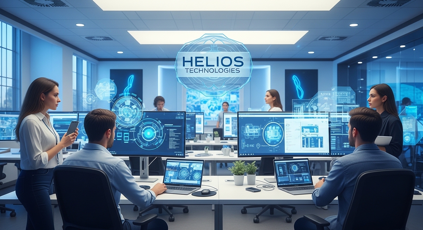 Concept art of a marine science digital hub with Helios Technologies and Mote Marine Laboratory branding within a scienc