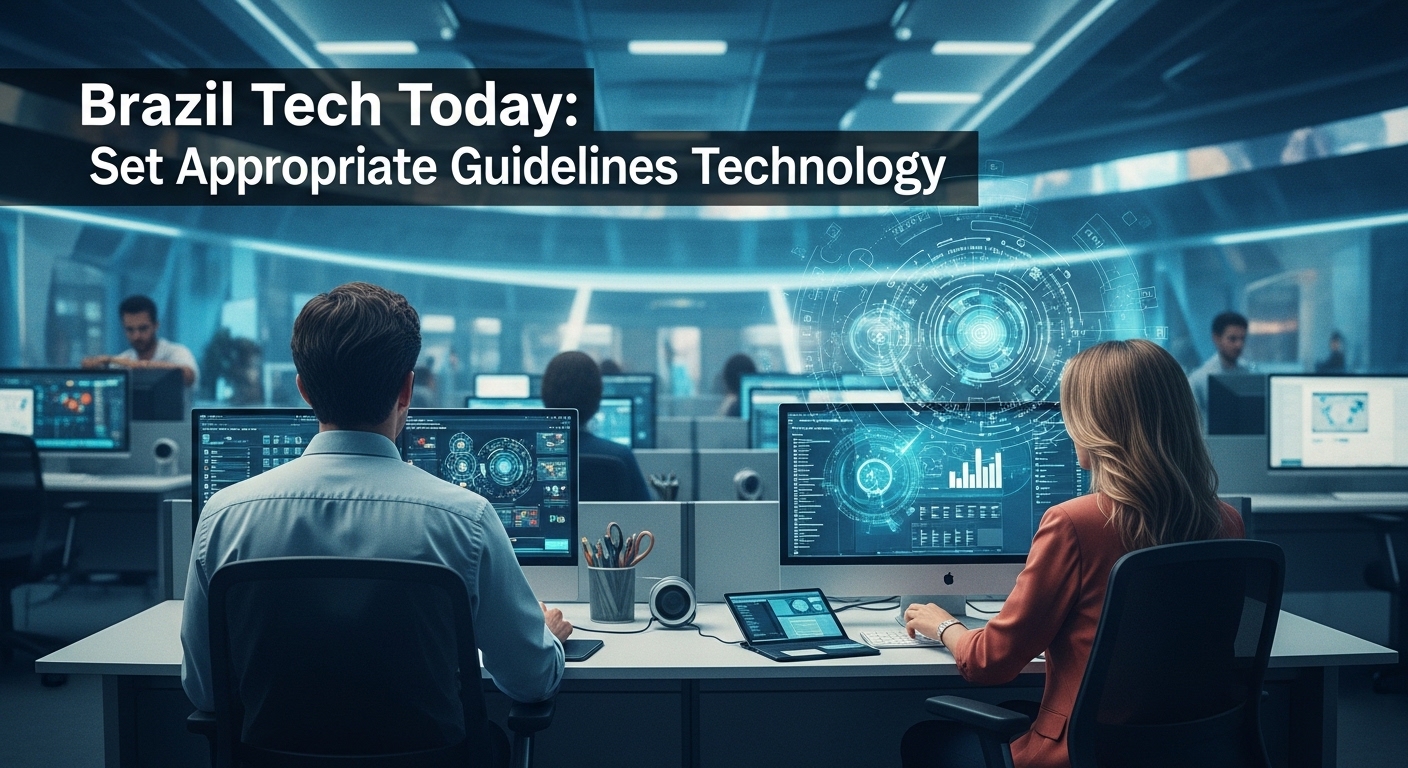 Brazilian city skyline with digital governance overlays symbolizing technology policy and state guidelines