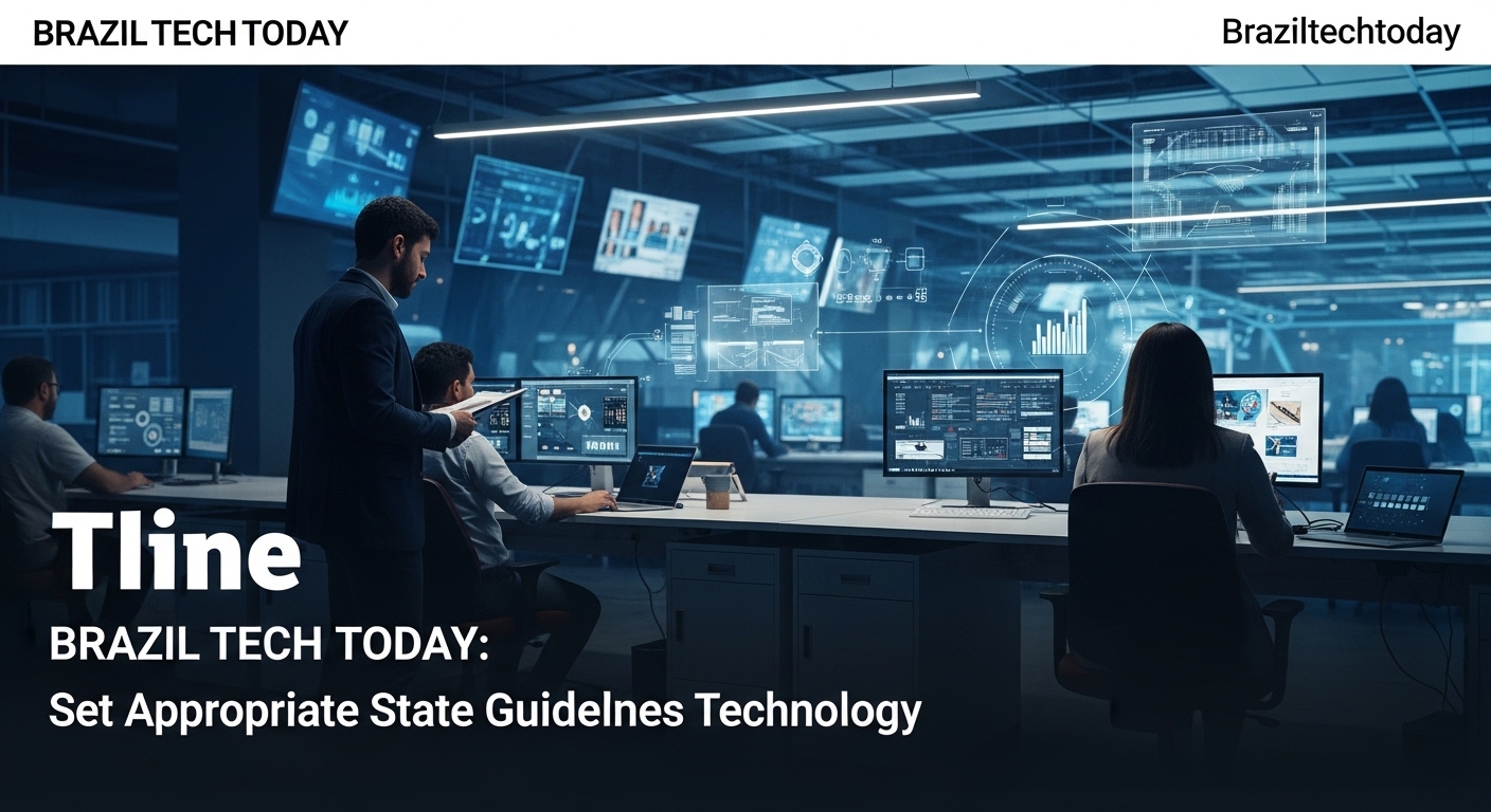 Brazilian city skyline with digital governance overlays symbolizing technology policy and state guidelines