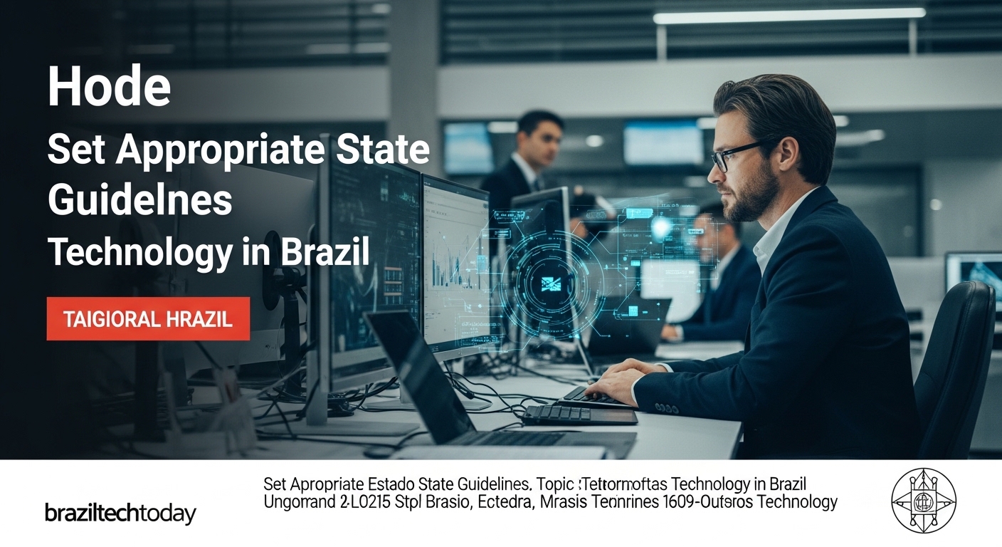 Editorial illustration of Brazil's technology policy debate on surveillance guidelines.